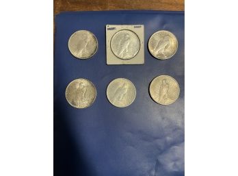 6 Peace Silver Dollars . 2, 1922 1 BU, 2, 1923 , 1 1924 1, 1925 Good Condi