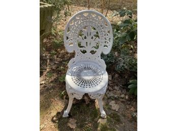 Vintage Victorian Cast Iron Patio Chair. White .