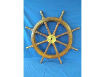 Vintage Wood And Brass Pegged Ship's Wheel