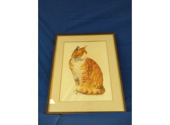 Vintage Cat Watercolor Painting Orange Tabby Cat Signed 'H. Bowman '79'