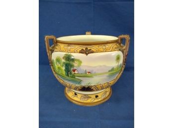 Vintage Hand Painted Nippon Moriage Porcelain 3 Handle Bowl