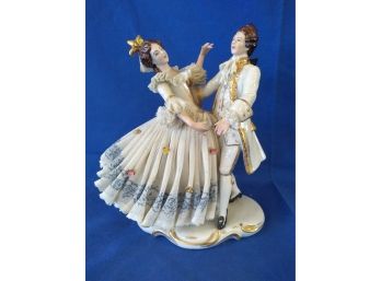 Gorgeous Dresden Figure Pair Of Dancers Lace Dress