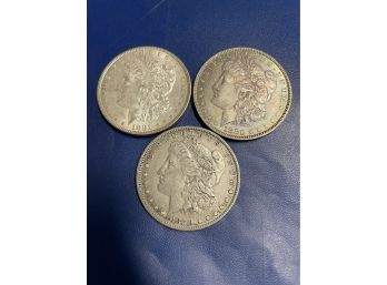3 Morgan  Silver Dollars . Good To Fine Condition  1879, 1881, 1890.