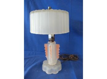 Antique Art Deco Bedside 'Boudoir' Lamp In Pink And Clear Satin Glass