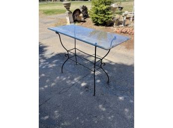 Modern Beveled Glass Wrought Iron  Patio Table
