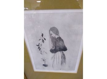 1972 Ann H. Cleaver Etching 'Girl Combing Her Hair' With Note From Artist