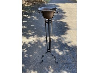 Vintage Wrought Iron And  Copper Planter 44 Inches Tall
