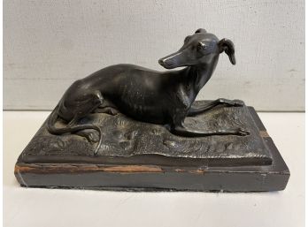 Early 20 Th Century Cast Metal Greyhound  Dog  Sitting On Metat Base