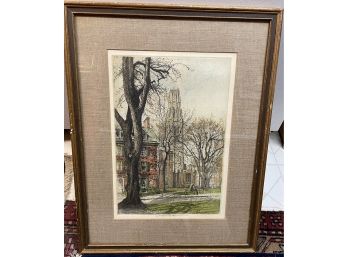 Etching Of Yale University Harkness Hall By Listed Artist Robert Kasimir