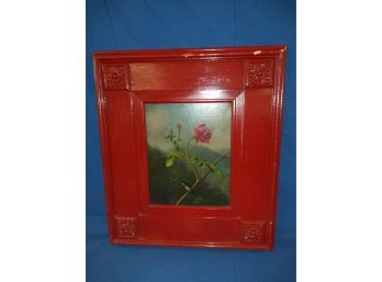 Dramatic Red Framed Bird And Rose Painting