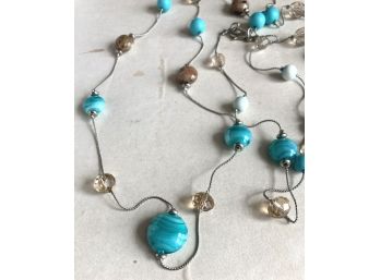 56' BEADED NECKLACE, Shades Of Greens & Blues & More