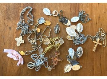 Small Pile Of Religious Medals, Chains Etc