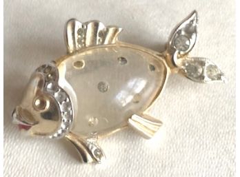 Delightful Signed 'CORO' Fish Pin, Clear Body
