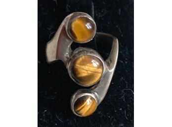 Superb STERLING SILVER RING With THREE Tiger Eye Stones