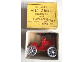 Vintage Miniature 'Old Time' Toy Convertible With 4 Moving Wheels, Original Box, Japan