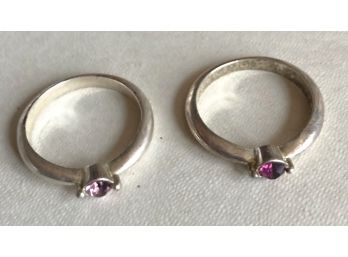 TWO Adorable Size 7 Rings, Pale Pink & Violet Colored Stones