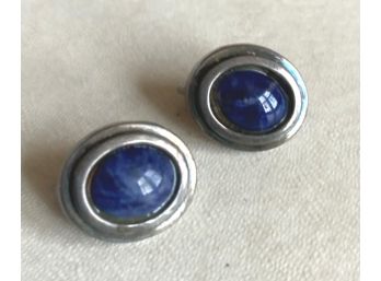 Antique Silver Clip Earrings With Lapis Lazul