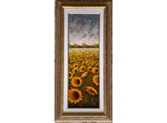 Salvatore Langella Original Sunflower Oil Painting, Signed With COA, Purchased In Italy