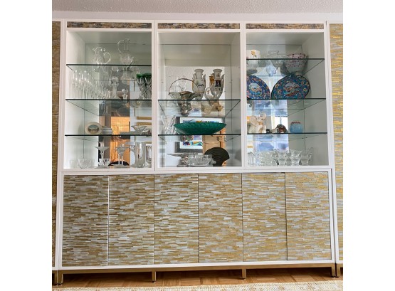 Large Custom Built Gold Tiled Mirrored Adjustable Cabinets
