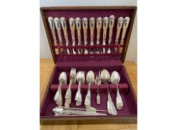 Full Set Vintage Sheffield Silver Plate Flatware With Serving Utensils In Box