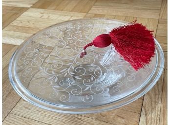 Baccarat Etched Crystal Covered Dish With Tassel