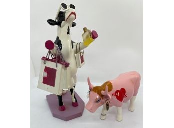 Illegible Insignia Pink Ceramic Cow & Whimsical Shopping Cow