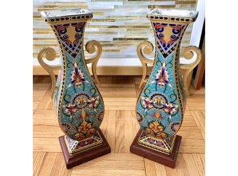 Set Metal Vases With Inlay