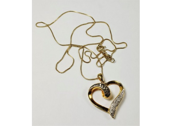 Gold Over Sterling Silver Heart Pendant With Sterling Necklace