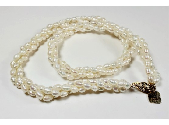 10k Gold  Triple Twist Baroque Pearl Necklace