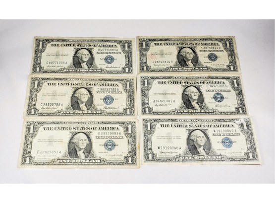 6 Silver Certificates Blue Seal  $1 Bills  (one Is A Star Note)
