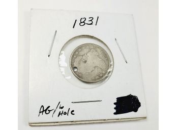 1831 Silver Bust Dime With Hole