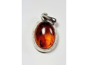Oval Sterling Silver Vintage Amber Pendant