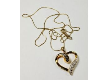 Gold Over Sterling Silver Heart Pendant With Sterling Necklace