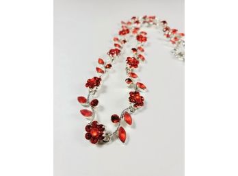 New Flower Red Rhinestone Sparkly Necklace