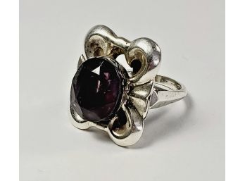 Large Purple Stone Sterling Silver Flower Ring