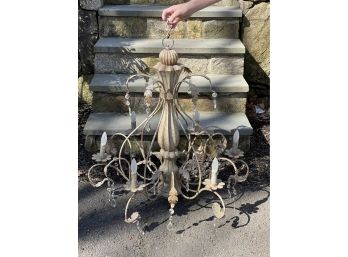 Large Wood, Wrought Iron And Crystal 12 Arm Chandelier 36' X 36'