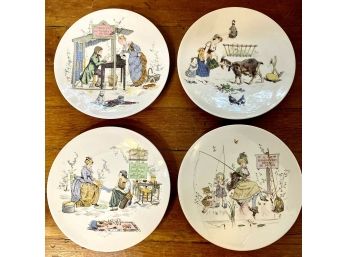 4 Antique 1875-1900 French Sarreguemines Faience Story Plates UTZSCHNEIDER & Co.