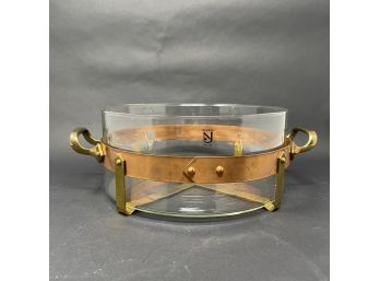 Vintage Nilsjohan Sweden Rolf Sinnemark Copper, Brass & Glass Round Serving Casserole Dish
