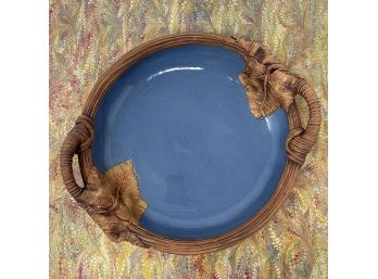Vintage Ellen Evans TERRAFIRMA NYC 13' Two Handle Blue Grape Leaf Bowl