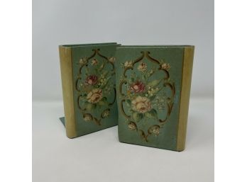 Vintage Hand Made, Hand Painted Book Shaped Wooden Bookends