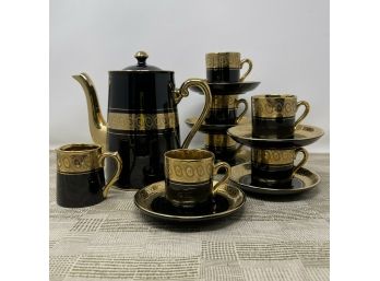 Vintage Art Deco GIBSON & SONS Late SEVRES DAVENPORT Black & Gold Coffee Set
