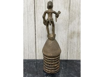 Antique West African Ashanti Warrior Cast Bronze Bell 8'