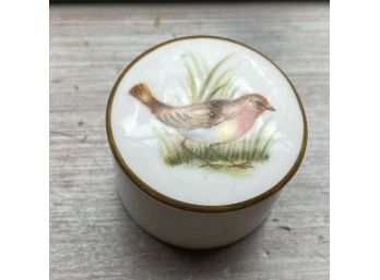 Charming Vintage SPODE Porcelain Miniature Trinket Box Finch & 22 Carat Gold