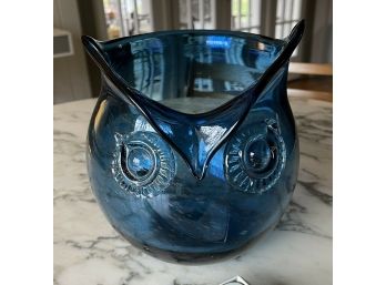 Vintage Cristalleria Savarese MURANO Large Blue With Copper Avventurina OWL Vase