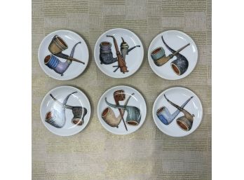 Set/6 Vintage Porcelain Coasters FORNASETTI Style With PIPE Designs MCM