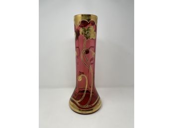 Antique 19th Century Victorian Enamel & Gilt Cranberry Vase With Poppy Design