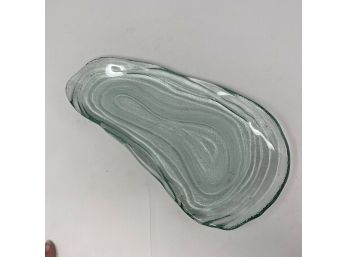 Fabulous Pressed Pale Green Art Glass Oyster Shaped Serving Dish 13' X 7'