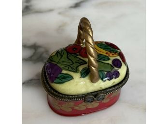 Vintage Limoges France Hand Painted PORCELAIN Basket Of Fruit Shaped Trinket Box