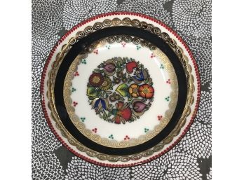Vintage Hand Painted Enamel Austria Handmade Trinket Dish Hearts & Flowers Gold