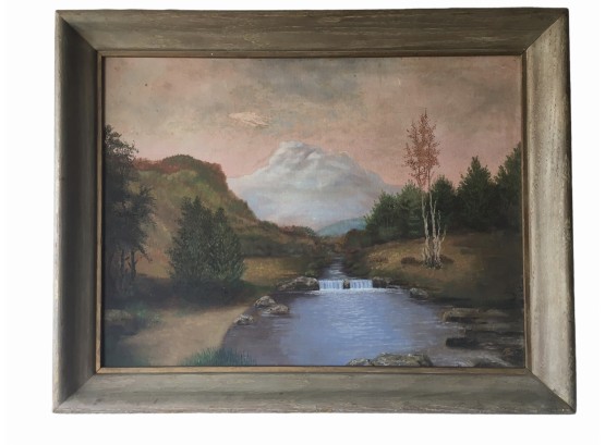 Vintage 1955 Oil Painting On Board Of A Trout Stream In Adirondack Mountains, NY. Margaret Donnelly Paxton Ma